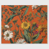Papier Cadeau Fleur de style rustique orange vert botanique gras (Plat)