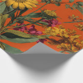 Papier Cadeau Fleur de style rustique orange vert botanique gras (Coin)