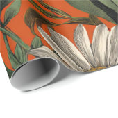 Papier Cadeau Fleur de style rustique orange vert botanique gras (Coin rond)