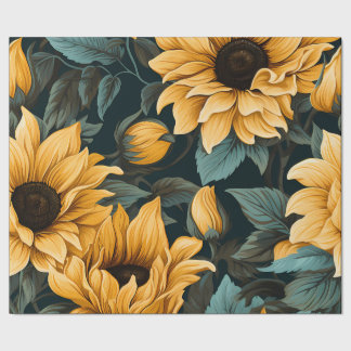 Papier Cadeau Fleur de Tournesol Florale Bliss : Motif sans char