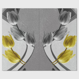 Papier Cadeau Fleur de tulipes gris et jaune 2021 couleurs