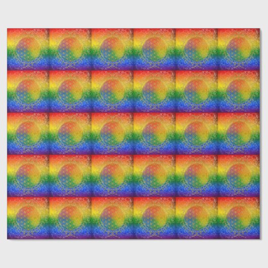 Papier Cadeau Fleur de vie - Ornement Arc-en-ciel or (Plat)