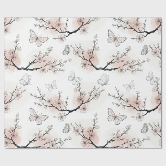 Papier Cadeau Fleur d'Élégant Papillon (11) (Plat)