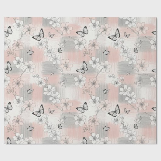 Papier Cadeau Fleur d'Élégant Papillon (3) (Plat)