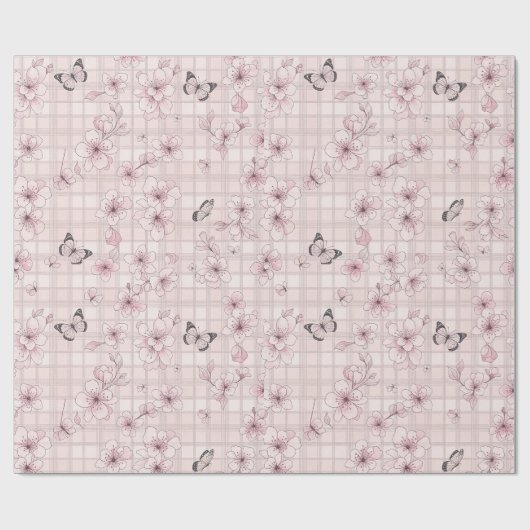 Papier Cadeau Fleur d'Élégant Papillon (4) (Plat)