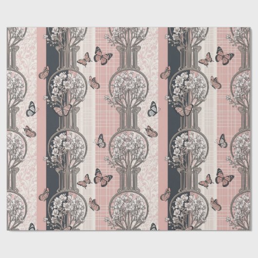 Papier Cadeau Fleur d'Élégant Papillon (5) (Plat)