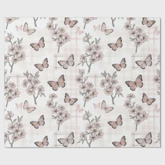Papier Cadeau Fleur d'Élégant Papillon (6) (Plat)