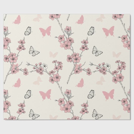Papier Cadeau Fleur d'Élégant Papillon (9) (Plat)