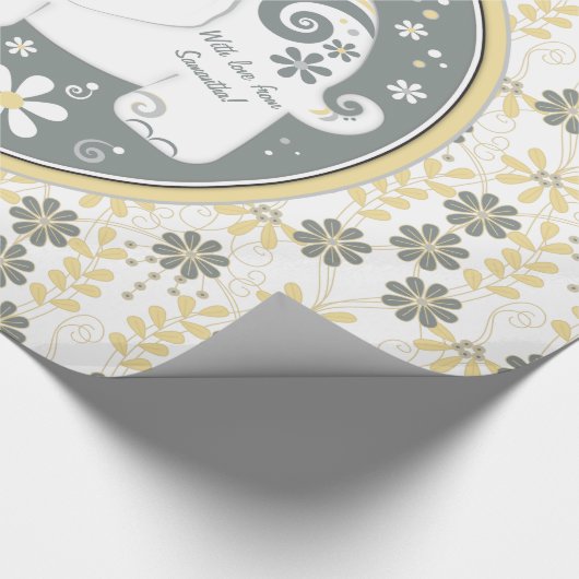 Papier Cadeau Fleur d'éléphant jaune gris blanc fantaisie (Coin)