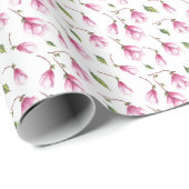 Papier Cadeau Fleur Délicate de Magnolia (Coin rond)