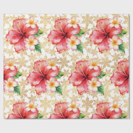 Papier Cadeau Fleur d'Hibiscus d'Hawaï thème de Noël (Plat)