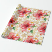 Papier Cadeau Fleur d'Hibiscus d'Hawaï thème de Noël (Déroulé)