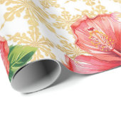 Papier Cadeau Fleur d'Hibiscus d'Hawaï thème de Noël (Coin rond)