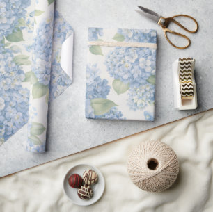 Papier Cadeau Fleur d'Hydrange Bleue en Fleurs