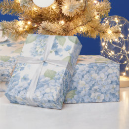 Papier Cadeau Fleur d'Hydrange Bleue en Fleurs