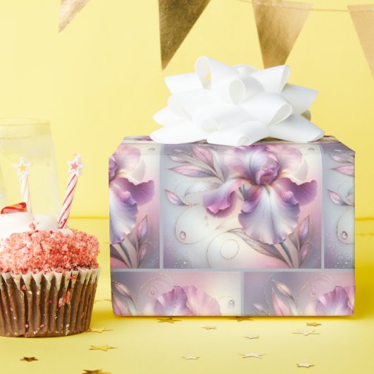Papier Cadeau Fleur d'iris avec gravure en or (Fête d'anniversaire)