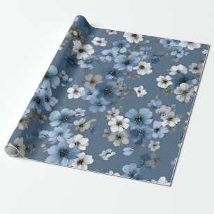Papier Cadeau Fleur Ditsy Bleue Pastel Boho Vintage 70s