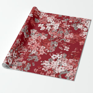 Papier Cadeau Fleur Ditsy Rouge Blanc Pastel Bohème Vintage 70s