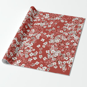 Papier Cadeau Fleur Ditsy Rouge Blanc Pastel Bohème Vintage 70s
