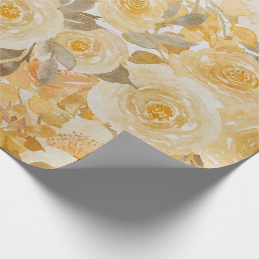 Papier Cadeau Fleur d'or aquarelle Élégant Vintage (Coin)