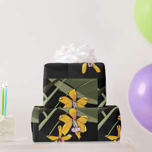 Papier Cadeau Fleur d'orchidée jaune Botanique Tropicale