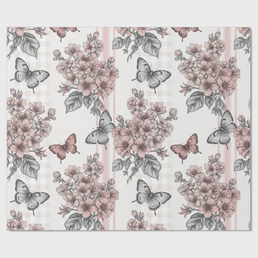 Papier Cadeau Fleur Élégante de Papillon (1) (Plat)