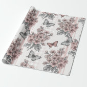 Papier Cadeau Fleur Élégante de Papillon (1) (Déroulé)
