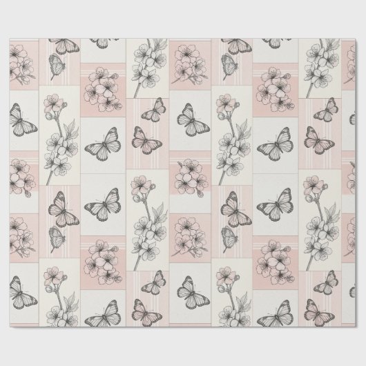 Papier Cadeau Fleur Élégante de Papillon (8) (Plat)