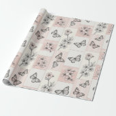 Papier Cadeau Fleur Élégante de Papillon (8) (Déroulé)