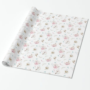 Papier Cadeau Fleur et coton délicats