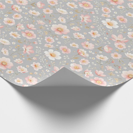 Papier Cadeau Fleur féminine de Saint-Valentin en rose et blanc (Coin)