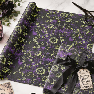 Papier Cadeau Fleur floral gothique violet et vert