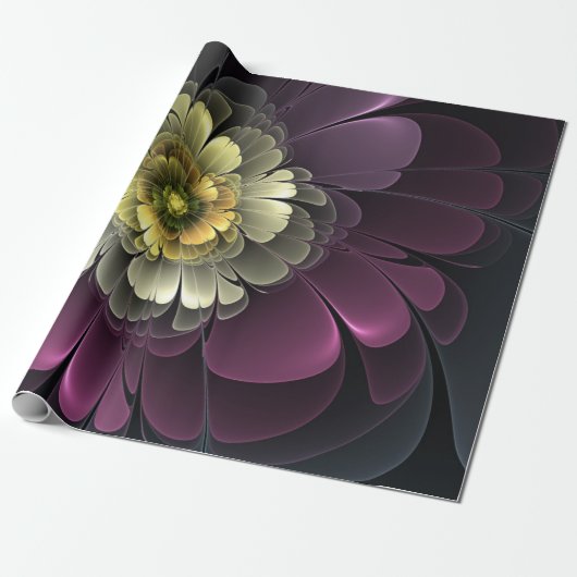 Papier Cadeau Fleur fractale grise pourpre moderne abstraite (Déroulé)
