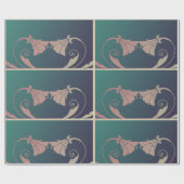 Papier Cadeau Fleur fuschia Art nouveau rose bleu vert élégant (Plat)