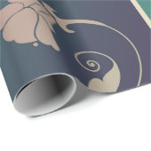 Papier Cadeau Fleur fuschia Art nouveau rose bleu vert élégant (Coin rond)