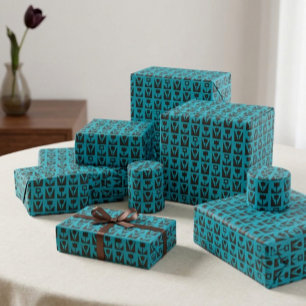 Papier Cadeau Fleur géométrique bleue abstraite