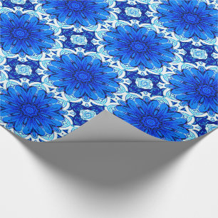 Papier Cadeau Fleur géométrique Motif en Bleu Cobalt et Marine