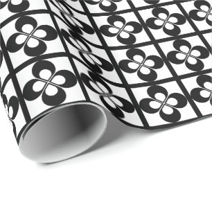 Papier Cadeau Fleur géométrique noire sur fond blanc
