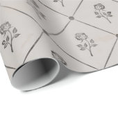 Papier Cadeau Fleur gris pâle (Coin rond)