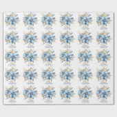 Papier Cadeau Fleur Icy Blue Gold Poinsettia Noël | Nom (Plat)