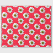 Papier Cadeau Fleur imprimé marguerite sur rose rouge (Plat)