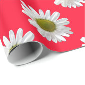 Papier Cadeau Fleur imprimé marguerite sur rose rouge (Coin rond)
