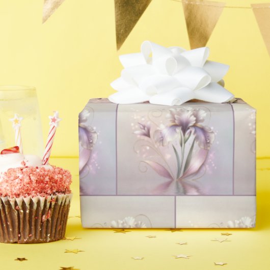 Papier Cadeau Fleur Iris Élégante Avec Etching Or (Fête d'anniversaire)