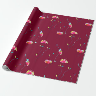 Papier Cadeau Fleur japonaise abstraite moderne simple rose