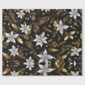 Papier Cadeau Fleur Noir Blanc Or (Plat)