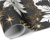 Papier Cadeau Fleur Noir Blanc Or (Coin rond)