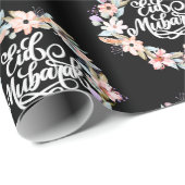 Papier Cadeau Fleur noire blanche Aïd Moubarak | Cadeau Aïd (Coin rond)