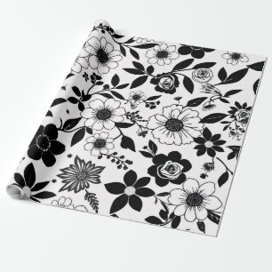 Papier Cadeau Fleur noire et blanche