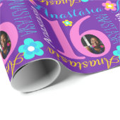 Papier Cadeau Fleur nom personnalisé âge 16e anniversaire envelo (Coin rond)