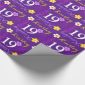 Papier Cadeau Fleur nom personnalisé âge 19e anniversaire violet (Coin)